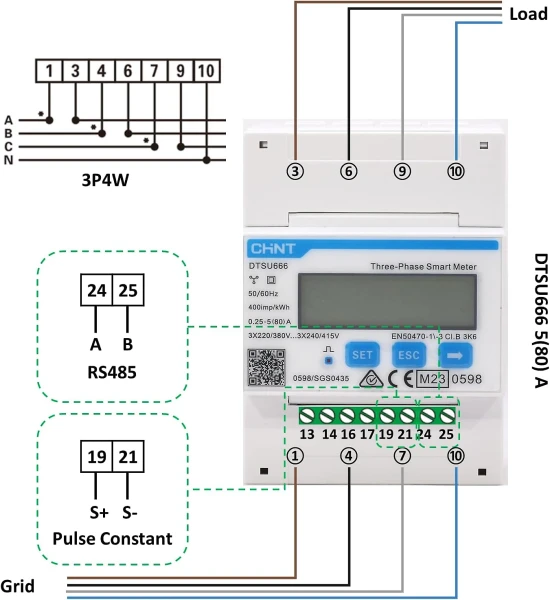 Compteur intelligent CHINT DTSU666 Modbus triphasé basé sur CT 30(100)A RS485
