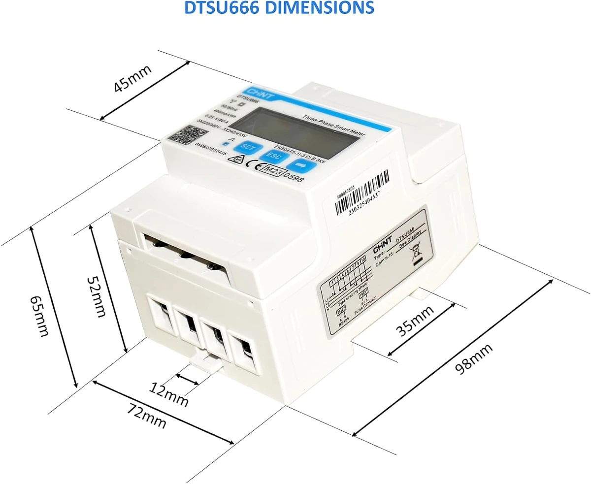Compteur intelligent CHINT DTSU666 Modbus triphasé basé sur CT 30(100)A RS485