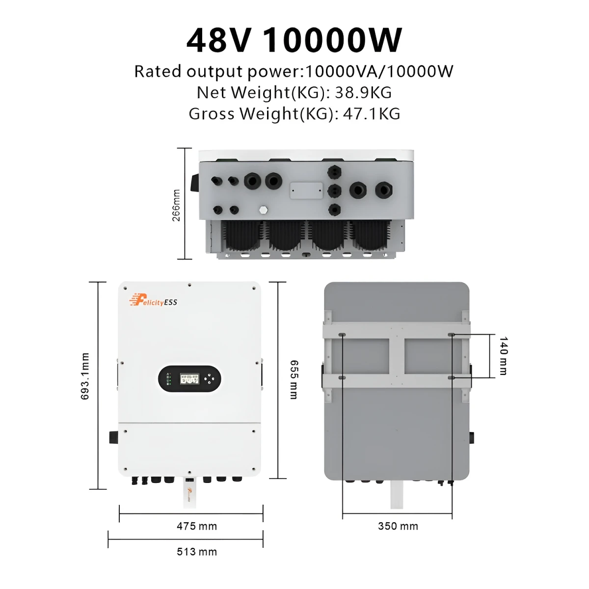 Inverter ibrido a bassa tensione Felicity Solar T-REX-10KLP3G01 10kW trifase