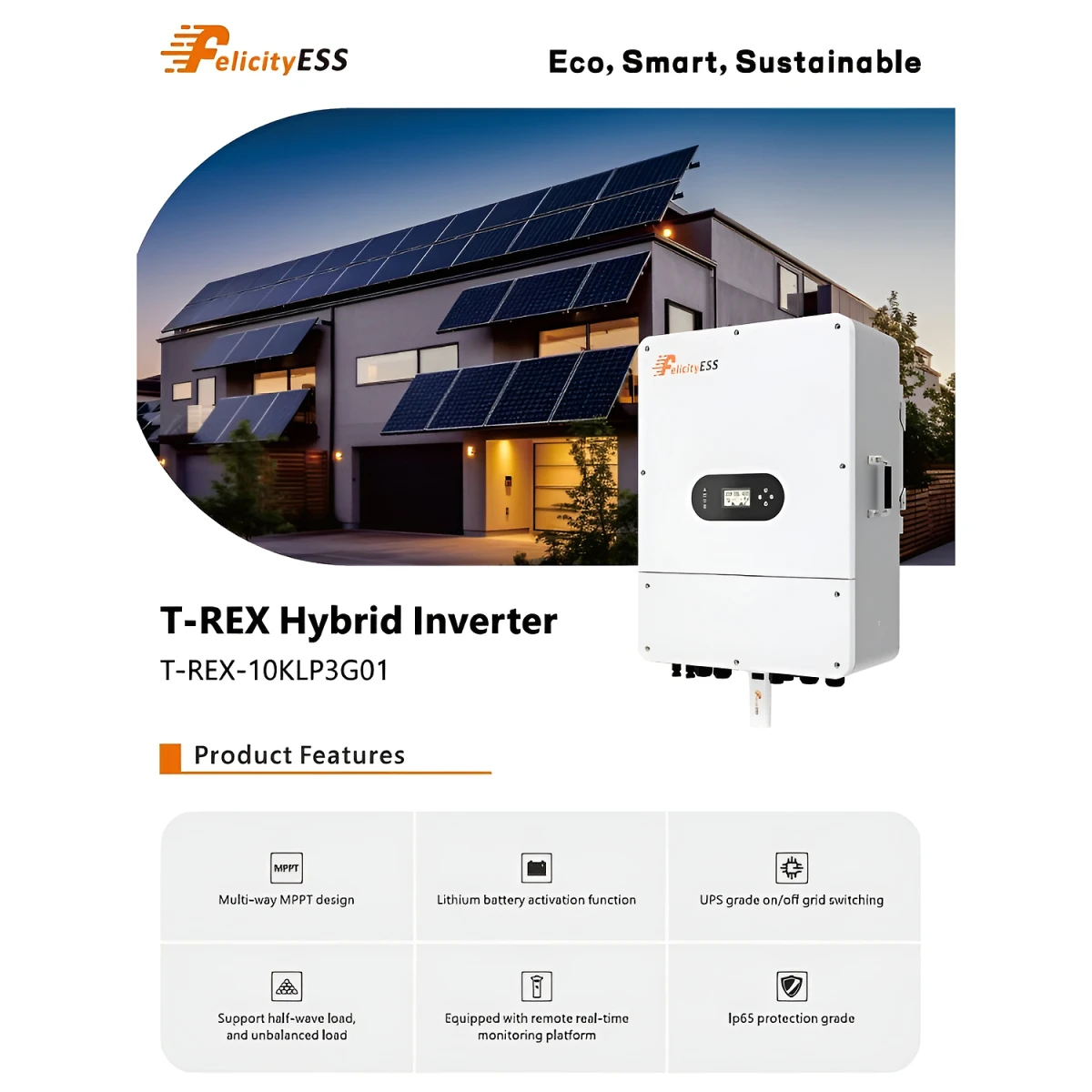 Inverter ibrido a bassa tensione Felicity Solar T-REX-10KLP3G01 10kW trifase