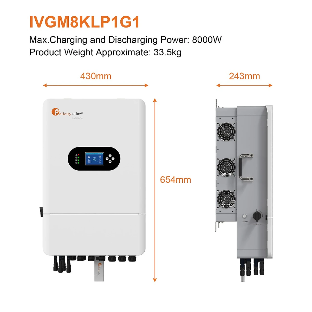 IVGM8KLP1G1 - 8kW - Felicity Solar Onduleur BASSE TENSION - Monophasé Hybride On/Off-Grid avec secours