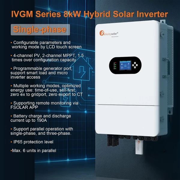 IVGM8KLP1G1 - 8kW - Felicity Solar Onduleur BASSE TENSION - Monophasé Hybride On/Off-Grid avec secours