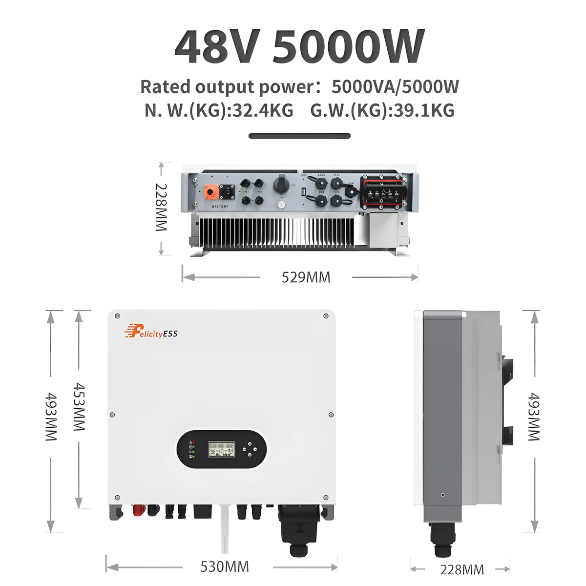 T-REX-5KLP1G01 5kW - Onduleur Hybride Basse Tension Felicity Solar